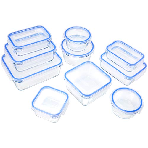 Amazon Basics Contenitori in vetro con clip per la conservazione degli alimenti, confezione da 20 pezzi (10 contenitori + 10 coperchi), senza BPA