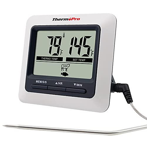 ThermoPro TP04 Termometro da cucina digitale con ampio display LCD Timer sonda e termometri da cucina a temperatura preimpostata Forno, Barbecue e Carne